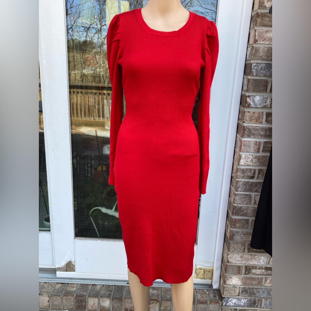 NWTs Red Ribbed Bodycon Midi Dress - Picture 2 of 8